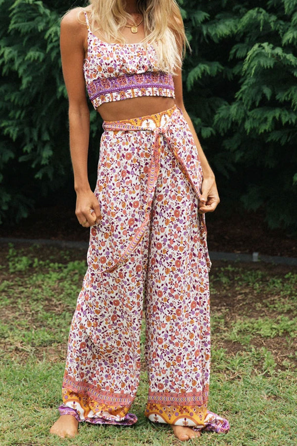 Boho Two Piece Set, Two Piece Skirt Set, Wild Floral in Green