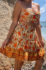 Boho Two Piece Set, Crop Top and Skirt, Esme Water Lily
