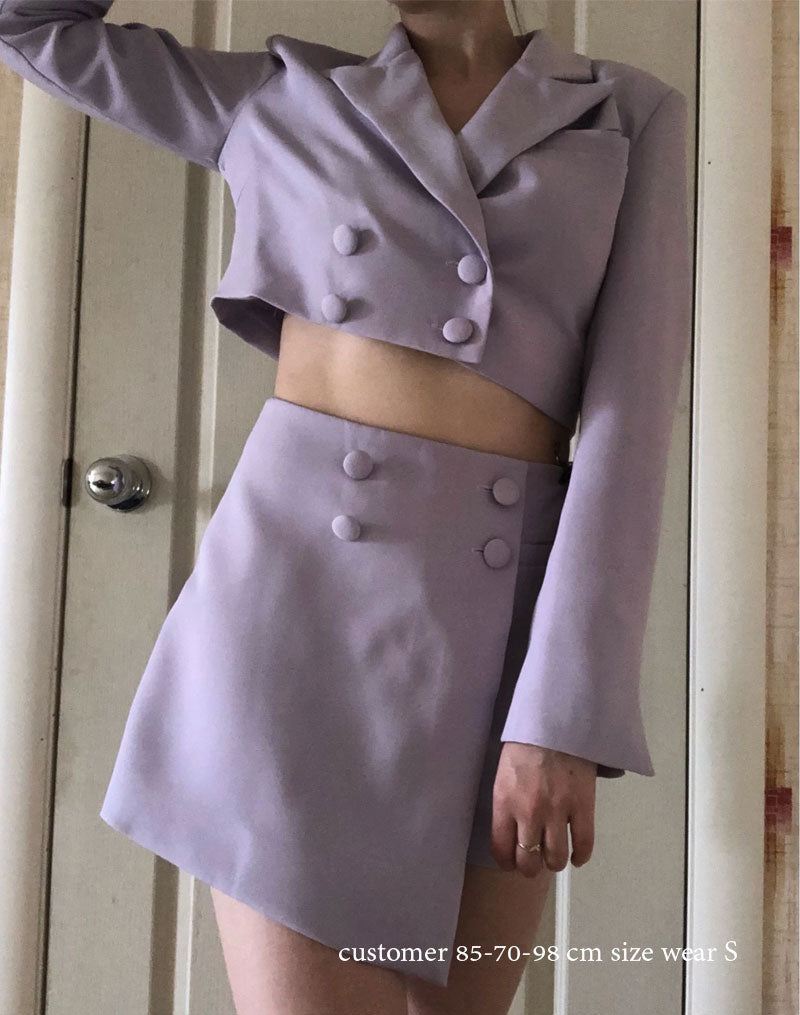 Vintage 2 Pieces Set, Matching Crop Blazer and Mini Skirt Pant, Colette Purple Lavender