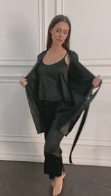 Boho Pajamas, Pajamas Sets for Women, PJ Satin Black Lace, Blanche(12 Colors)