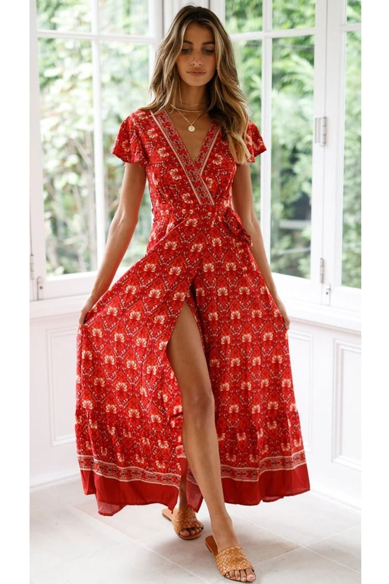 Boho Maxi Dress, Sundress, Wrap Dress, Red Ruby – Wild Rose Boho