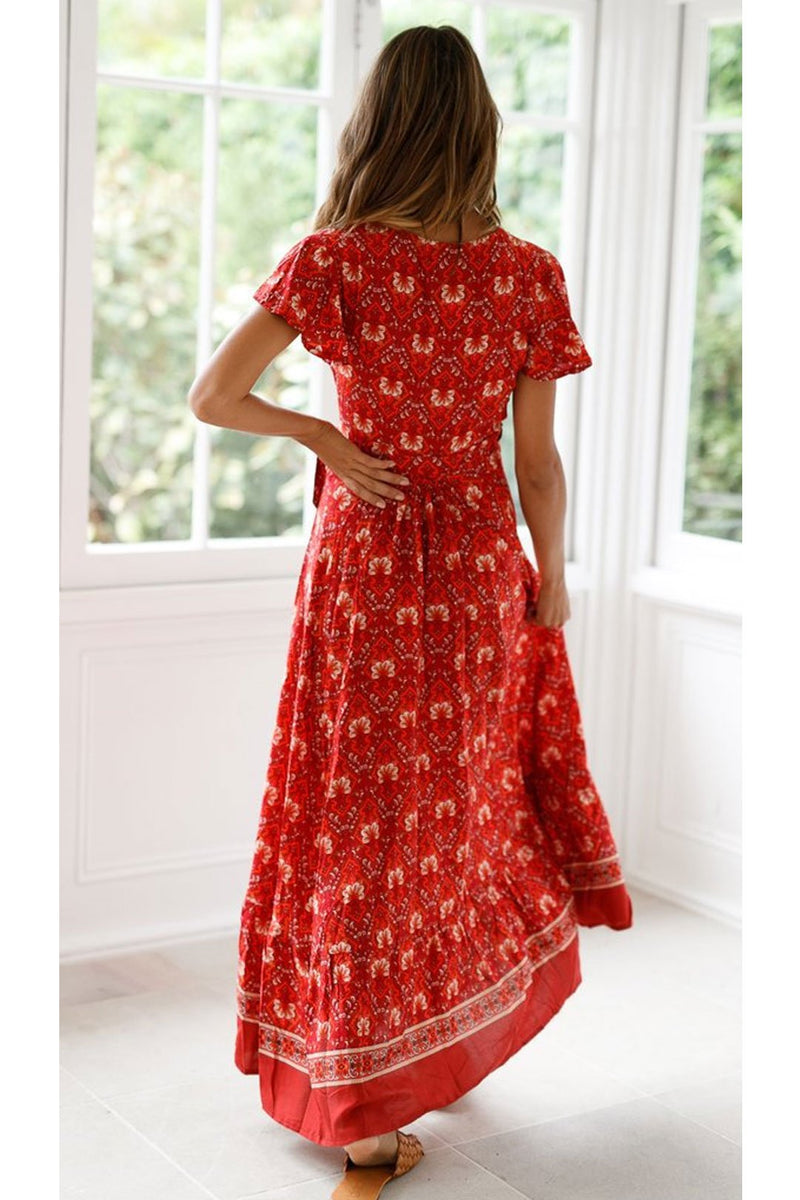Maxi Dress, Sundress, Wrap Dress, Red Ruby - Wild Rose Boho