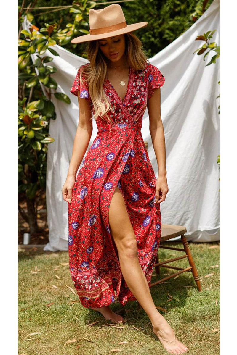 Women's Maxi Long Dress Casual Dress Swing Dress Boho Dress Boho Vacation Daily Holiday Regular Fit Floral Short Sleeve V Neck Red Navy Blue Summer Women's Maxi Long Dress Casual Dress Swing Dress Boho Dress Boho Vacation Daily Holiday Regular Fit Floral Short Sleeve V Neck Red Navy Blue Summer