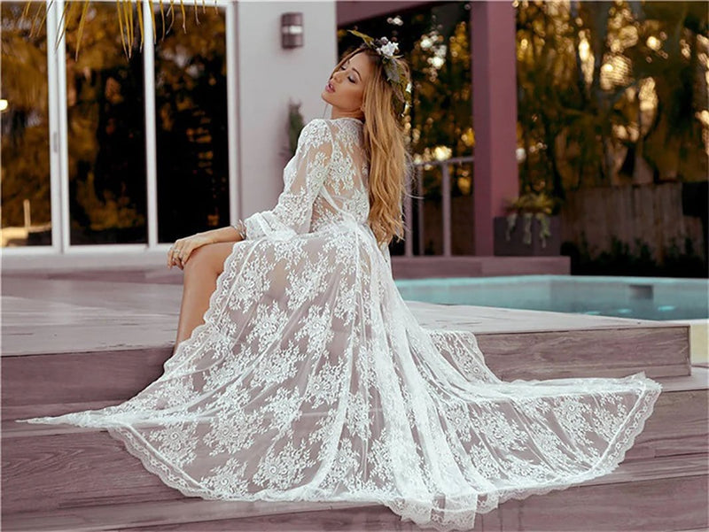boho robe dress Toscana Boho Ivory & Cream Lace Kimono Robe