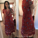 Maxi Dress, Sundress, Wrap Dress, Country Girl Floral in Red and Navy - Wild Rose Boho