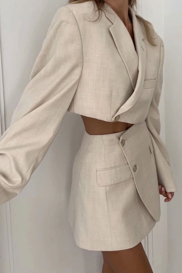 Vintage 2 Piece Set, Matching Crop Blazer and Mini Skirt, Charlotte in White Ivory - Wild Rose Boho