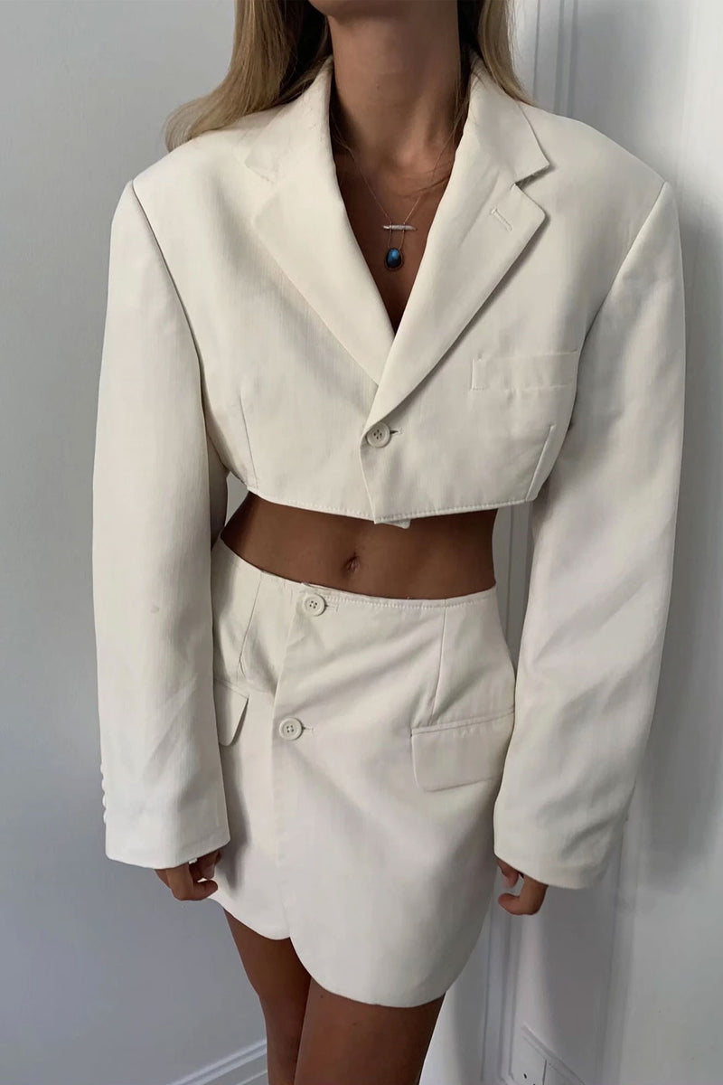 Vintage 2 Piece Set, Matching Crop Blazer and Mini Skirt, Charlotte in White Ivory - Wild Rose Boho