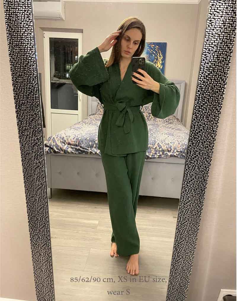 Boho Pajamas, Pajamas Sets for Women, Emily Cotton  in Green, Brown and Gray