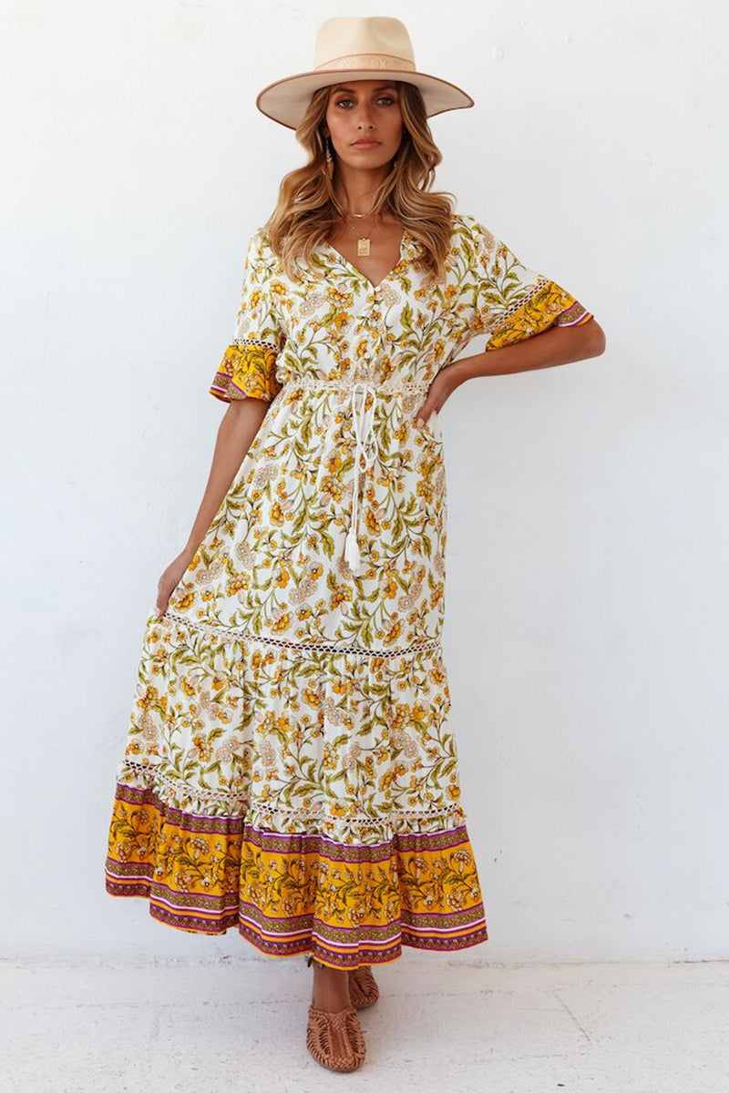Boho Maxi Dress, Sundress, Yellow Cassia