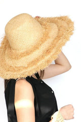 Boho Hat, Sun Hat, Beach Hat, Fringed Raffia Hat, Wide Brim Hat, 3 Layers - Wild Rose Boho