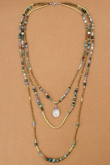 Boho Necklace, 3 Layers, Blue Natural Stone, Teardop Pendant - Wild Rose Boho