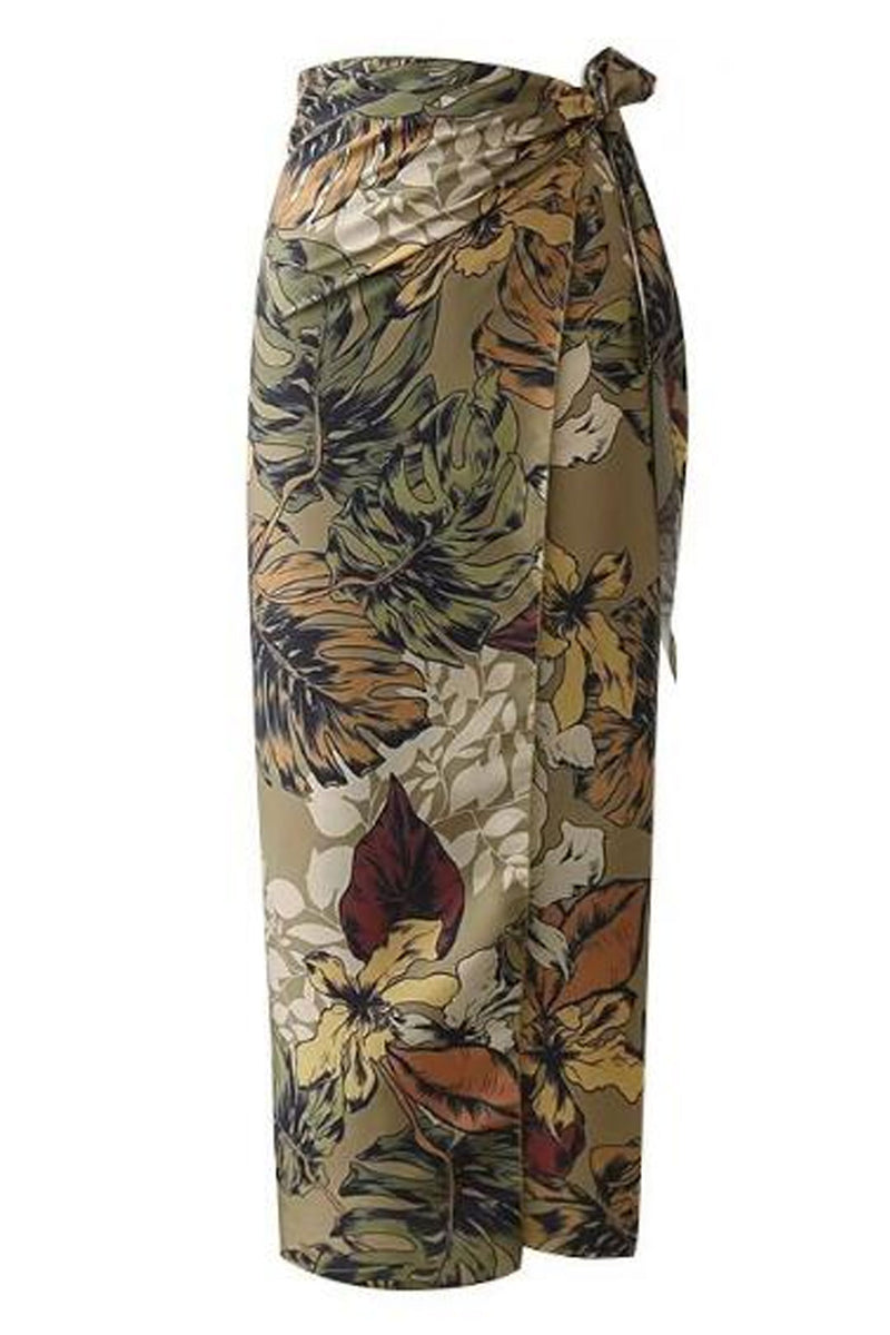 Boho Skirt, Maxi Wrap Skirt, Green Tropical - Wild Rose Boho