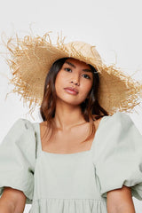 Boho Hat, Sun Beach Hat, Fringed Wide Brim Straw Hat, Fleur in Beige - Wild Rose Boho