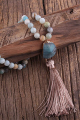 Boho Necklace, RH Amazonite Jasper, Moon Stone, Green Brown, Pink