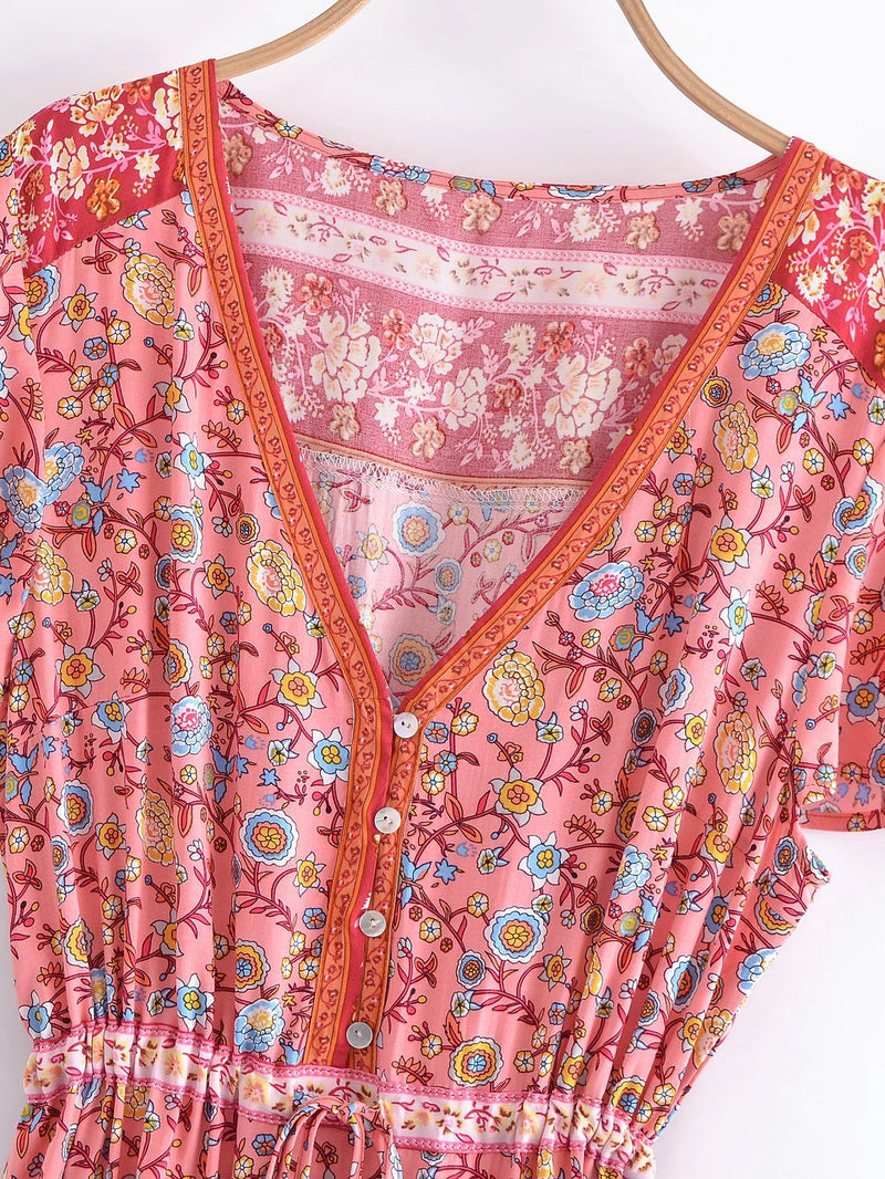 Boho Maxi Dress, Sundress, Pink Rosella
