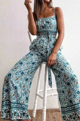Boho 2 Piece Set, Matching Crop Top and Pant, Wild Floral in Blue - Wild Rose Boho
