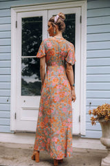 Boho Maxi Dress, Sundress, De Rosa Vintage Orange