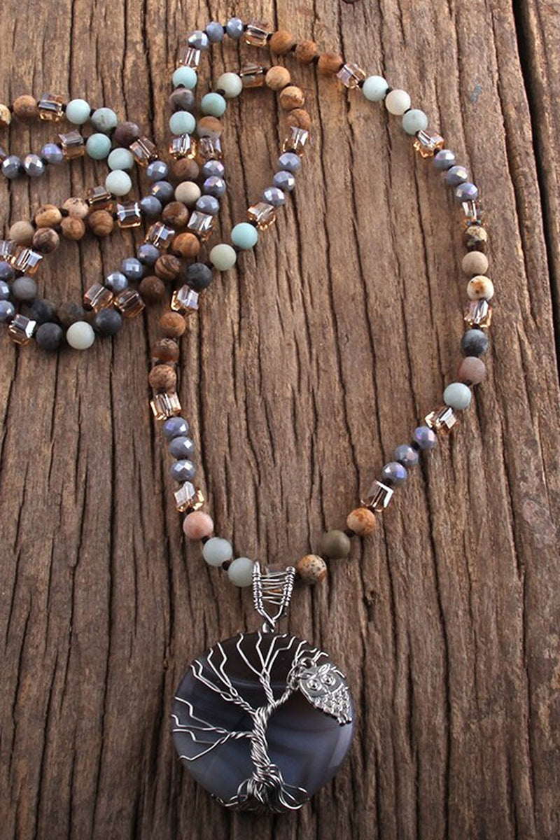 Boho Necklace, RH Precious Lava Stone, Tree of Life