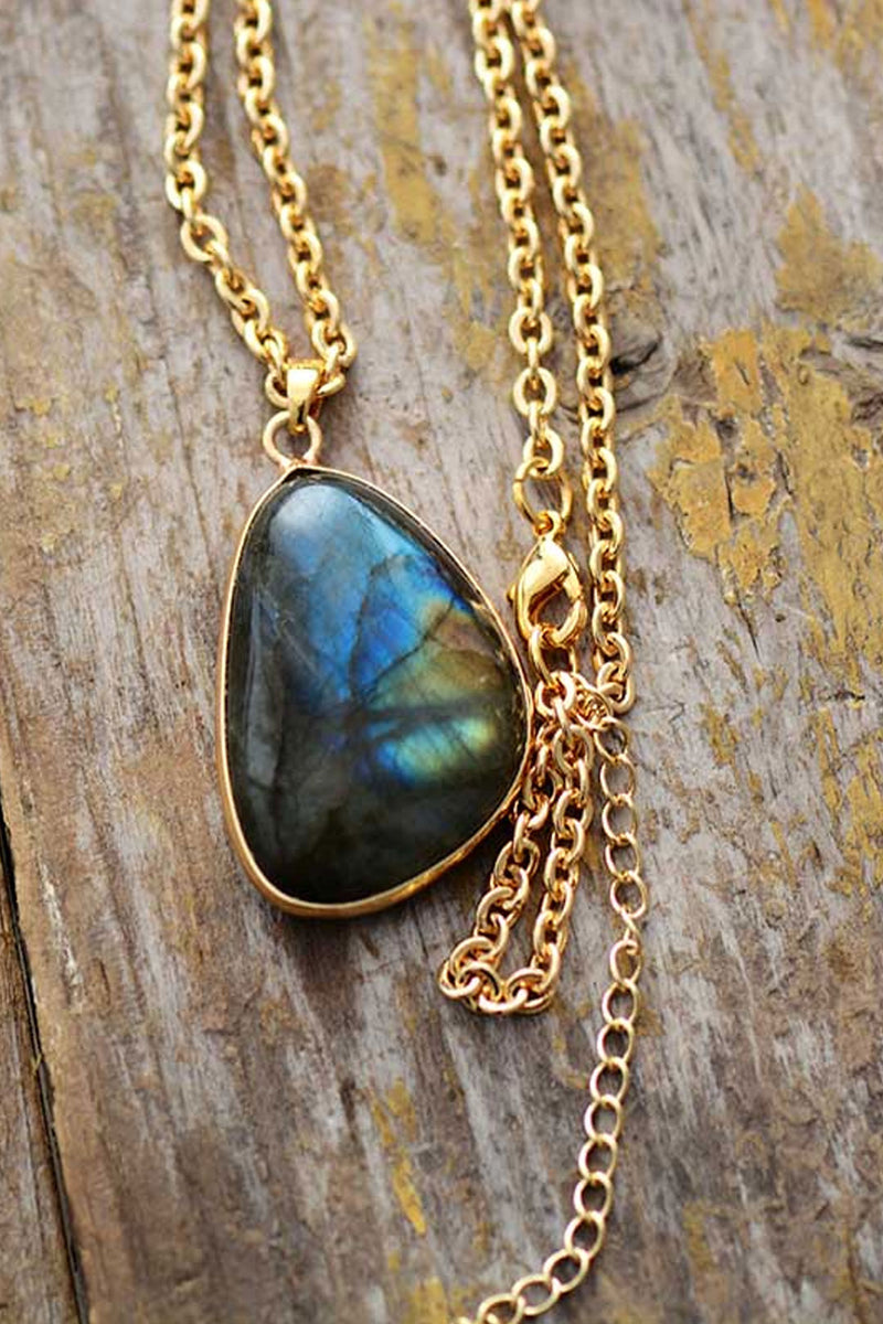 Boho Necklace, Labradorite and Gold Chain