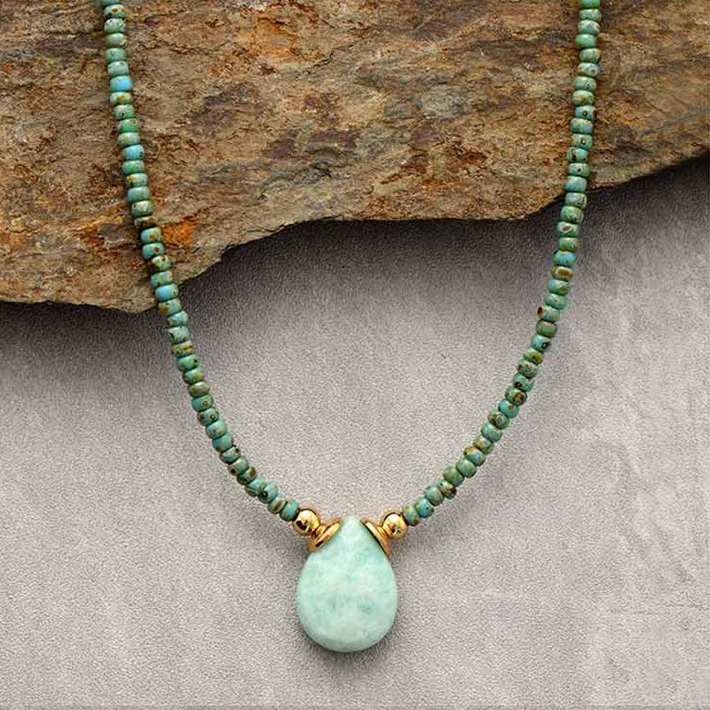 Boho Necklace, Seed Beads, Amazonite and Lapis