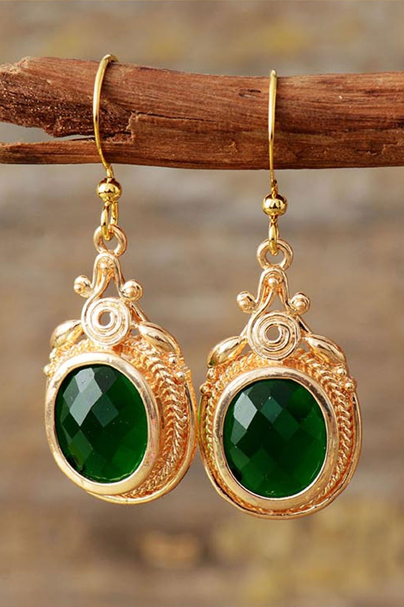 Boho Earrings, Dangle Earrings, Green Rhinestone Gold - Wild Rose Boho