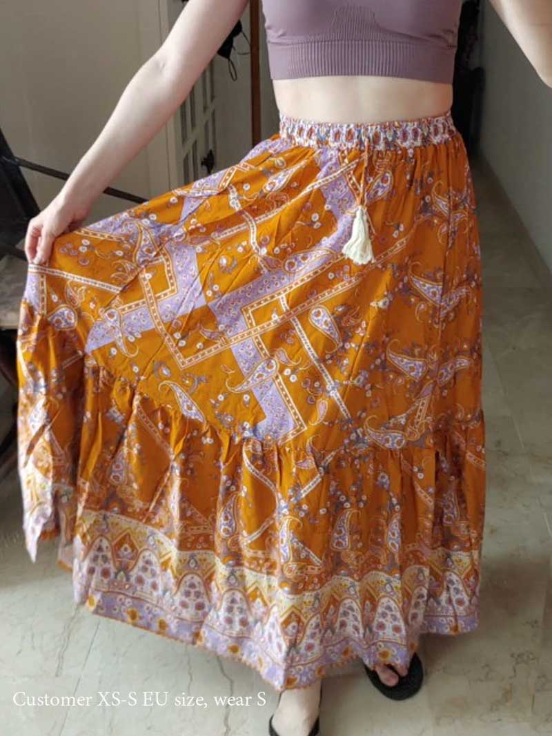Boho Skirt, Hippie Skirts, Maxi Skirt, Wild Floral in Indian Yellow Mustard