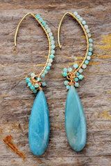 Boho Earrings, Dangle Earrings, Blue Amazonite, Live Different - Wild Rose Boho