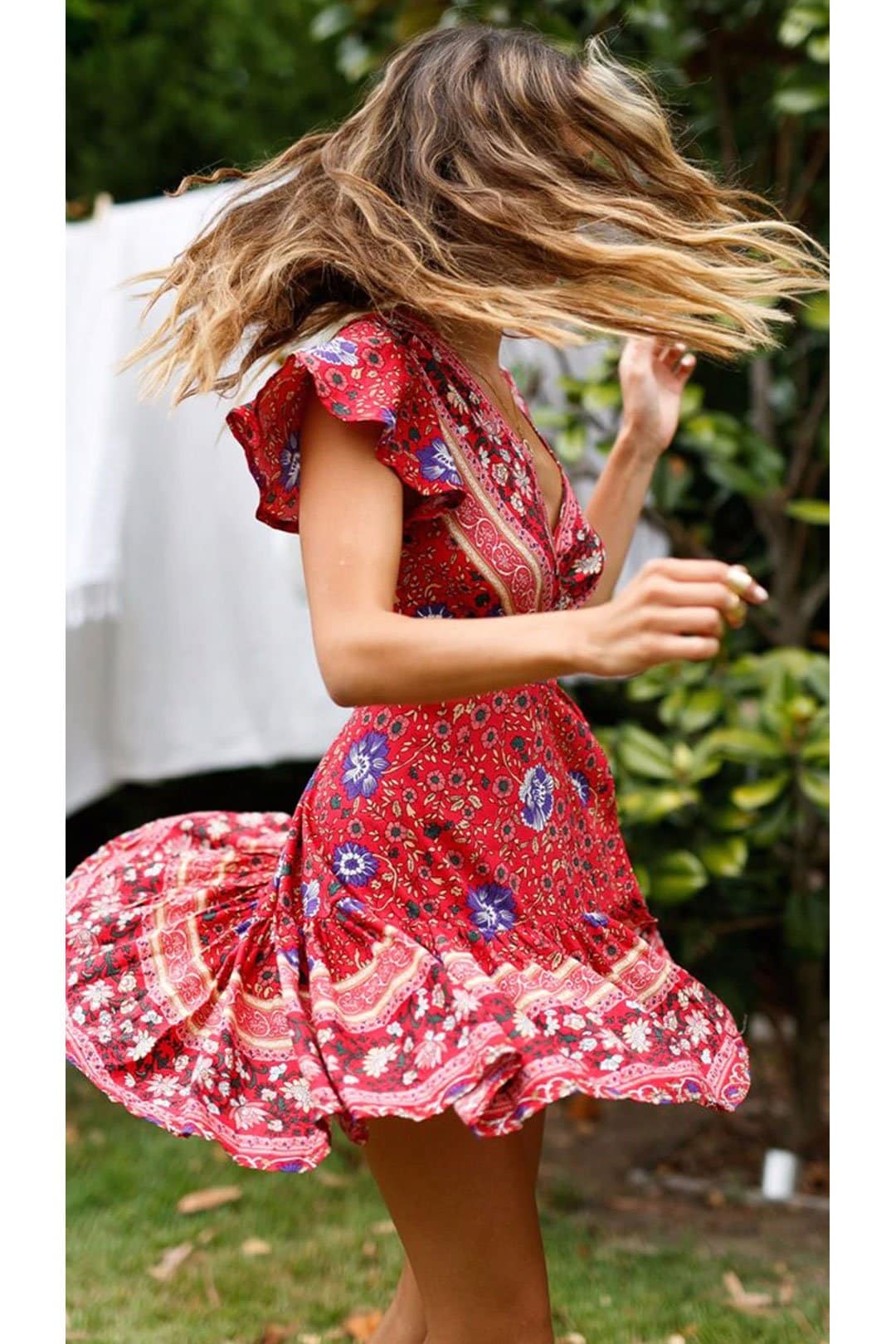 Boho Mini Dress, Sundress, Wrap Dress, Urban Flow in Red and Navy ...