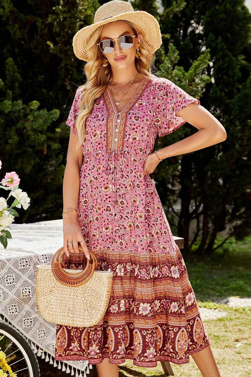 light pink boho dress mini light pink dresses Women's Pink Bohemian Babydoll Mini Dress + Drop Waist