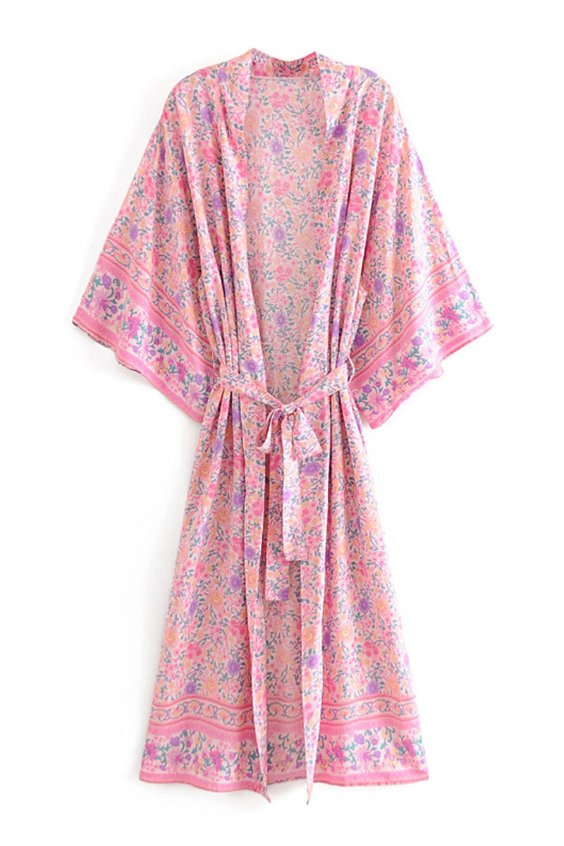 Boho Robe, Kimono Robe, Wild Floral in Pink - Wild Rose Boho