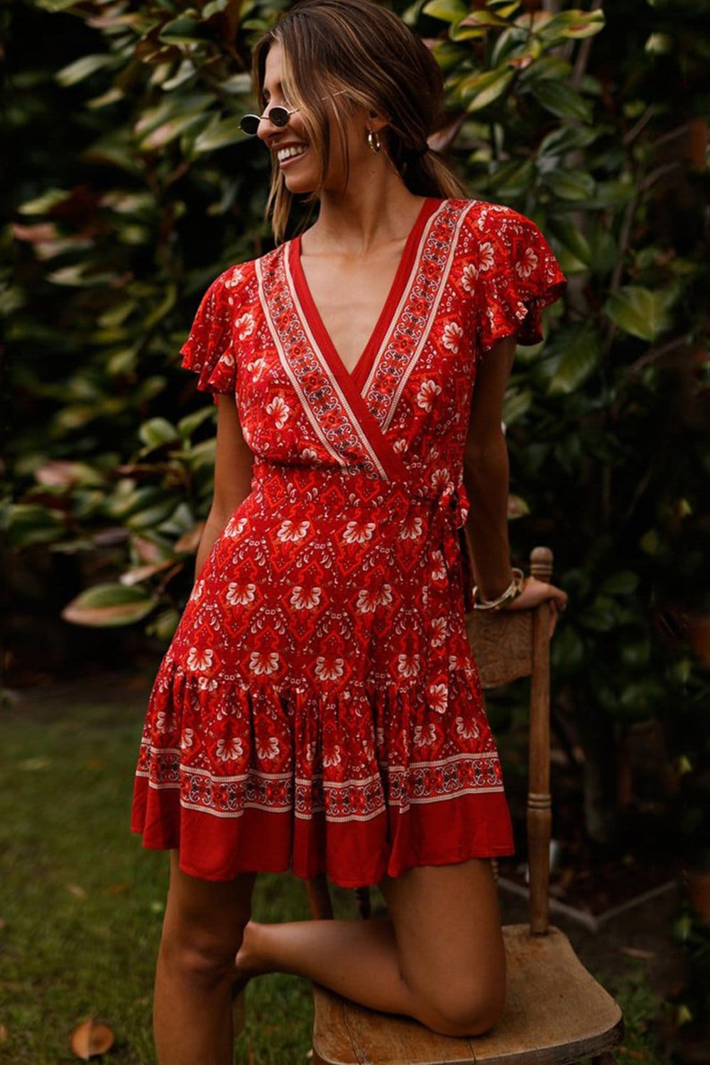 red boho dress Red Boho-Style Dress / Red / L