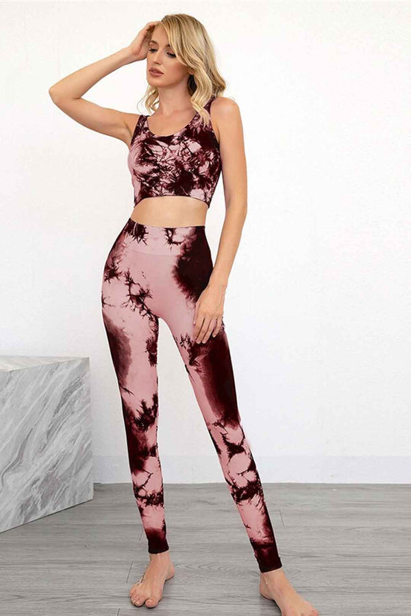 Yoga Set, Yoga Legging, Printed Workout Set Top and Legging, Snake in Navy  and Red