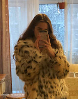 Boho Winter Coat, Fur Coat, Faux Fox Fur, Leopard Short White
