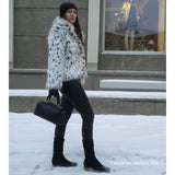 Boho Winter Coat, Fur Coat, Faux Fox Fur, Short White Leopard