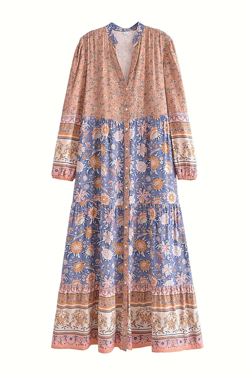 Maxi Dress, Boho Gown Dress, Scilla Elise in Pink and Blue