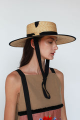 Boho Hat, Sun Hat, Beach Hat, Wide Brim Straw Hat 10 cm, Black Ribbon - Wild Rose Boho