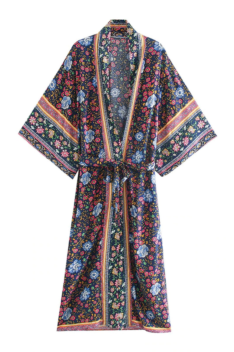 Boho Robe, Kimono Robe, Flora in Navy - Wild Rose Boho