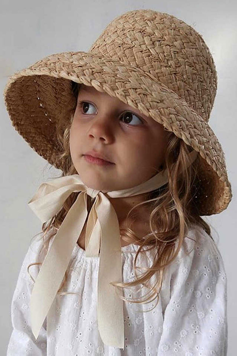 Boho Hat, Kid Hat, Sun Hat, Little Girl Hat, Amelia White Ribbon - Wild Rose Boho