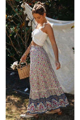 Boho Skirt, Maxi Skirt, Wild Floral Rosa Off White - Wild Rose Boho