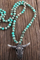 Boho Necklace, RH Antique Horn  Crystal Lava Stone