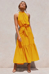 Maxi Dress, Boho Dress, Halter Dress, Meadowsweet, Polka Dot in Yellow - Wild Rose Boho