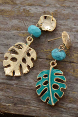 Boho Earrings, Dangle Earrings, Blue Turquoise Leaf - Wild Rose Boho