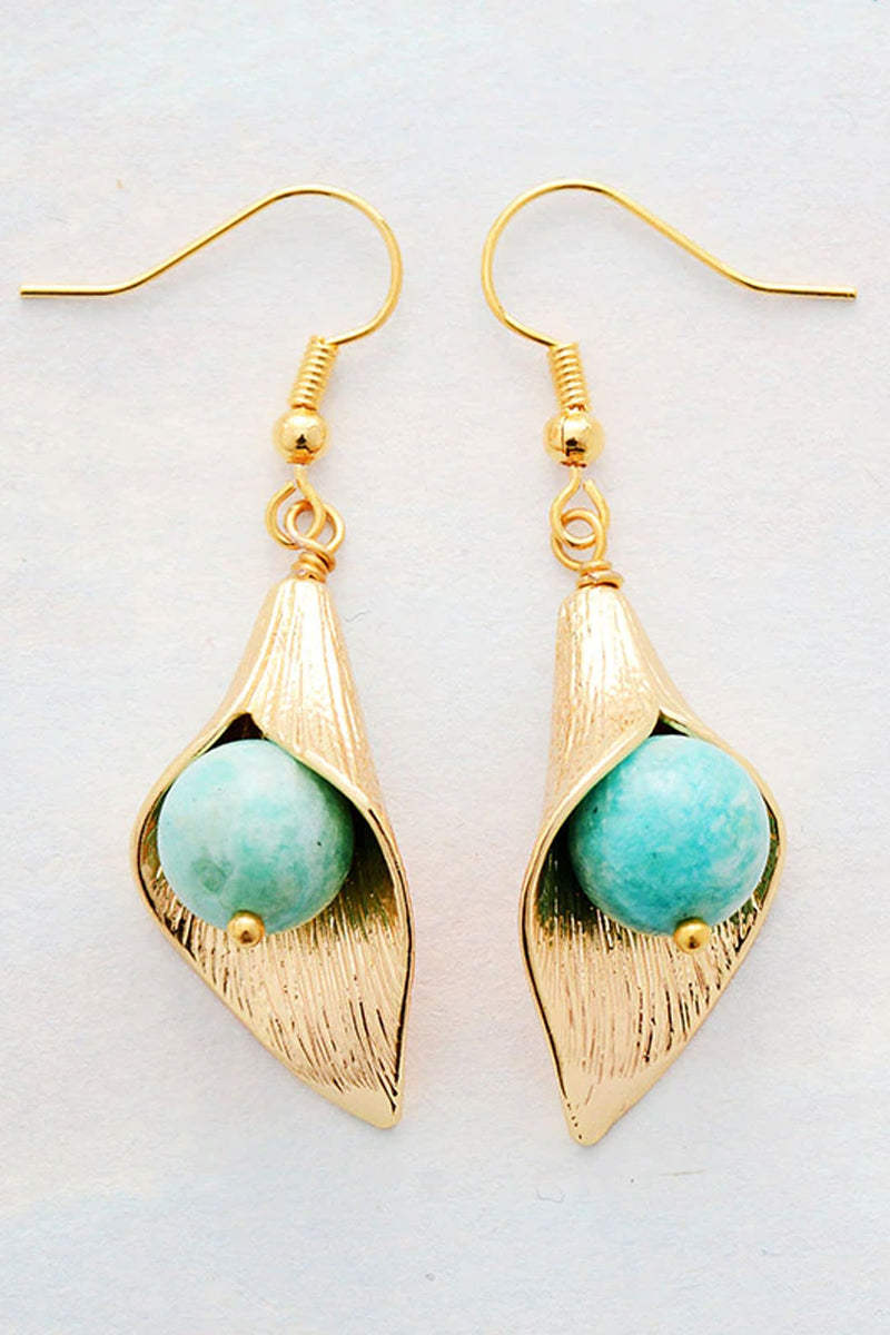 Boho Earrings, Dangle Earrings, Gold Flower Blue Amazonite - Wild Rose Boho