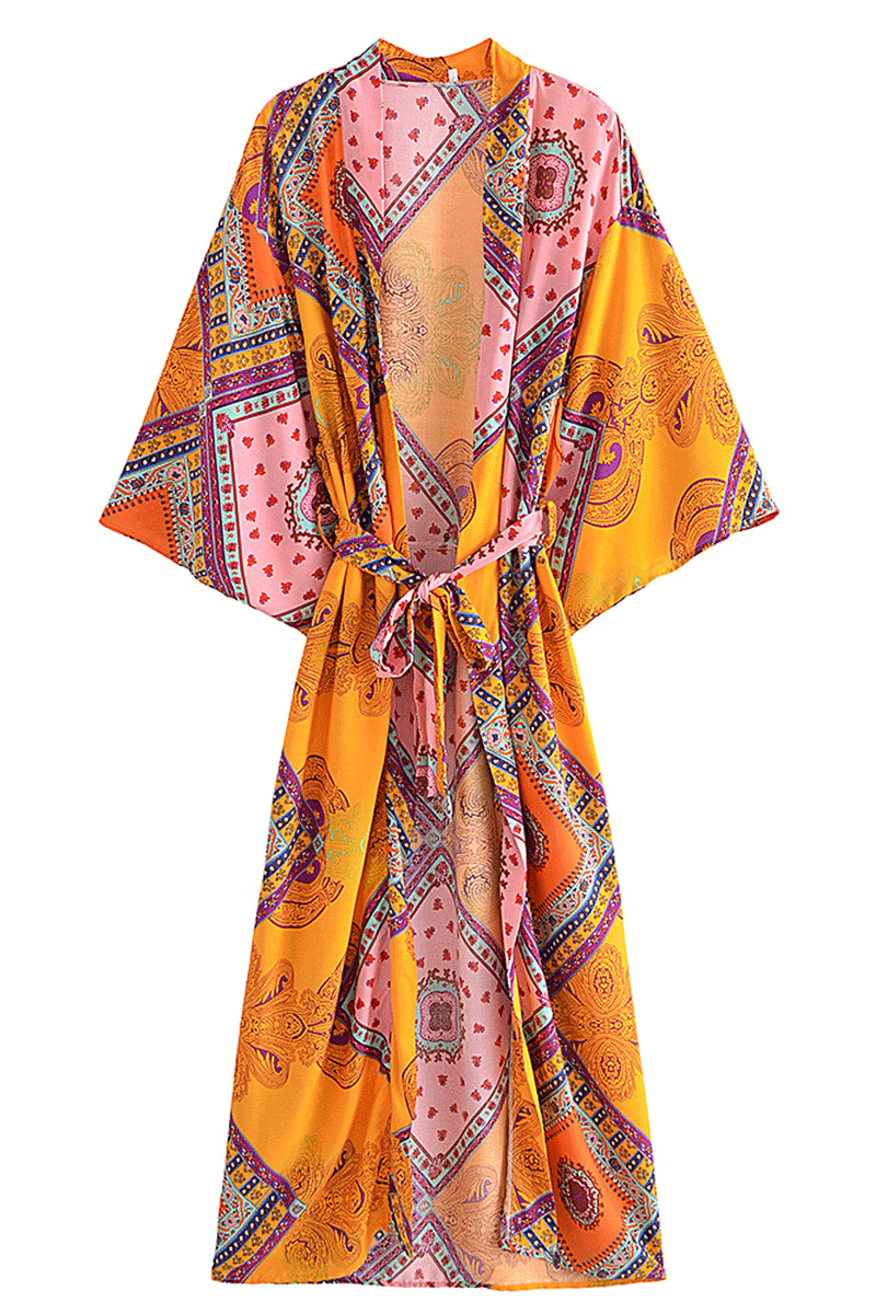 Boho Robe, Kimono Robe,  Beach Cover up, Orange Gypsy