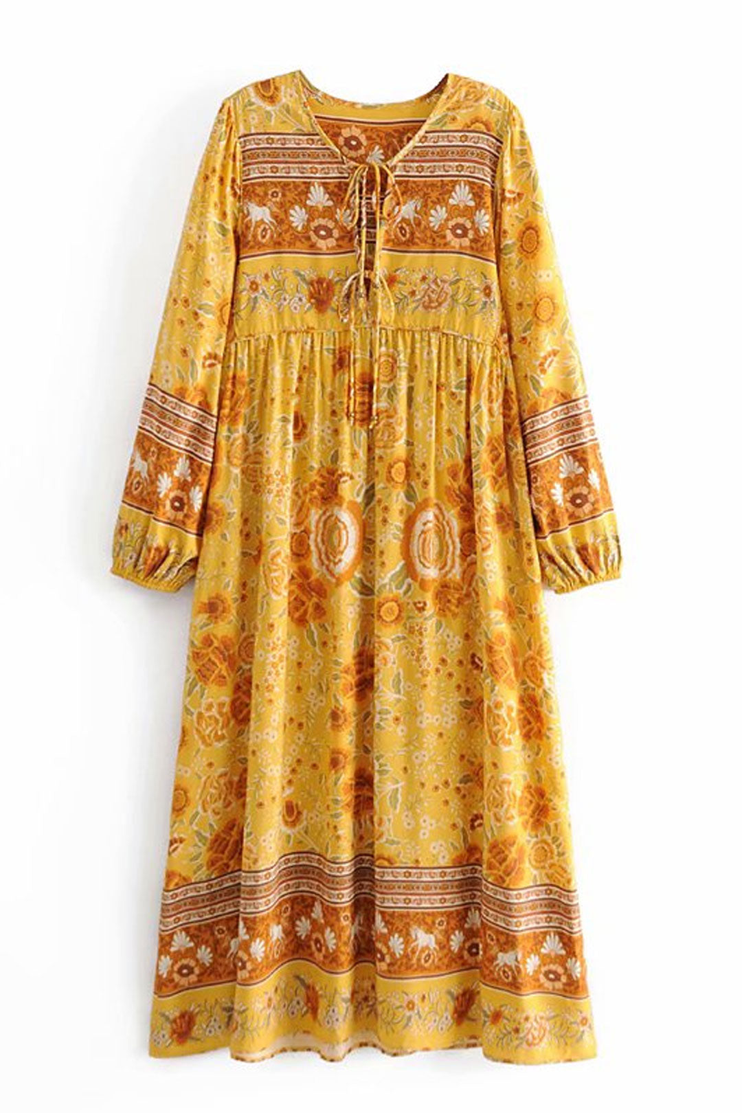 Gown Dress, Boho Maxi Dress, Loose Dress, Yellow Golden Celebration Ro ...