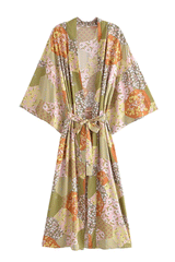 Boho Robe, Kimono Robe,  Beach Cover up, Maryam in Orange, Green and Pink