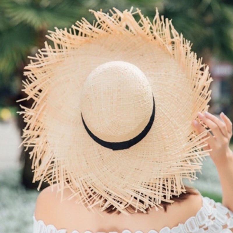 Boho Hat, Sun Hat, Beach Hat, Wide Brim Hat, Straw Hat, Beige Hawai - Wild Rose Boho