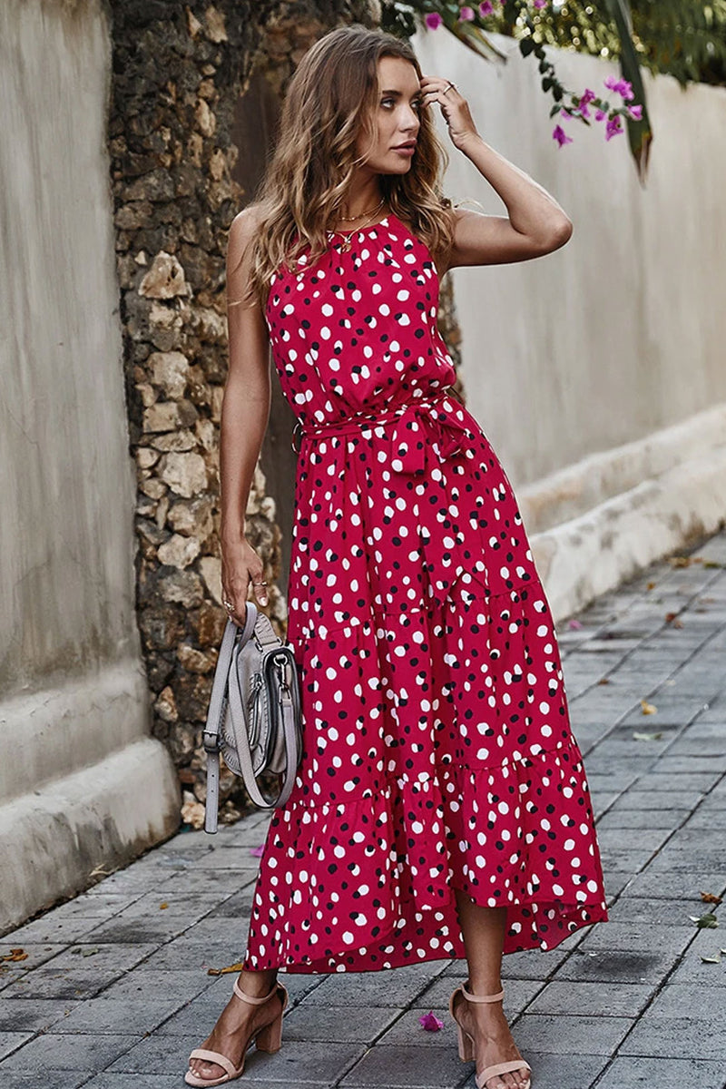 Midi Dress, Boho Dress, Strappy Sundress, Polka Dot in Red - Wild Rose Boho