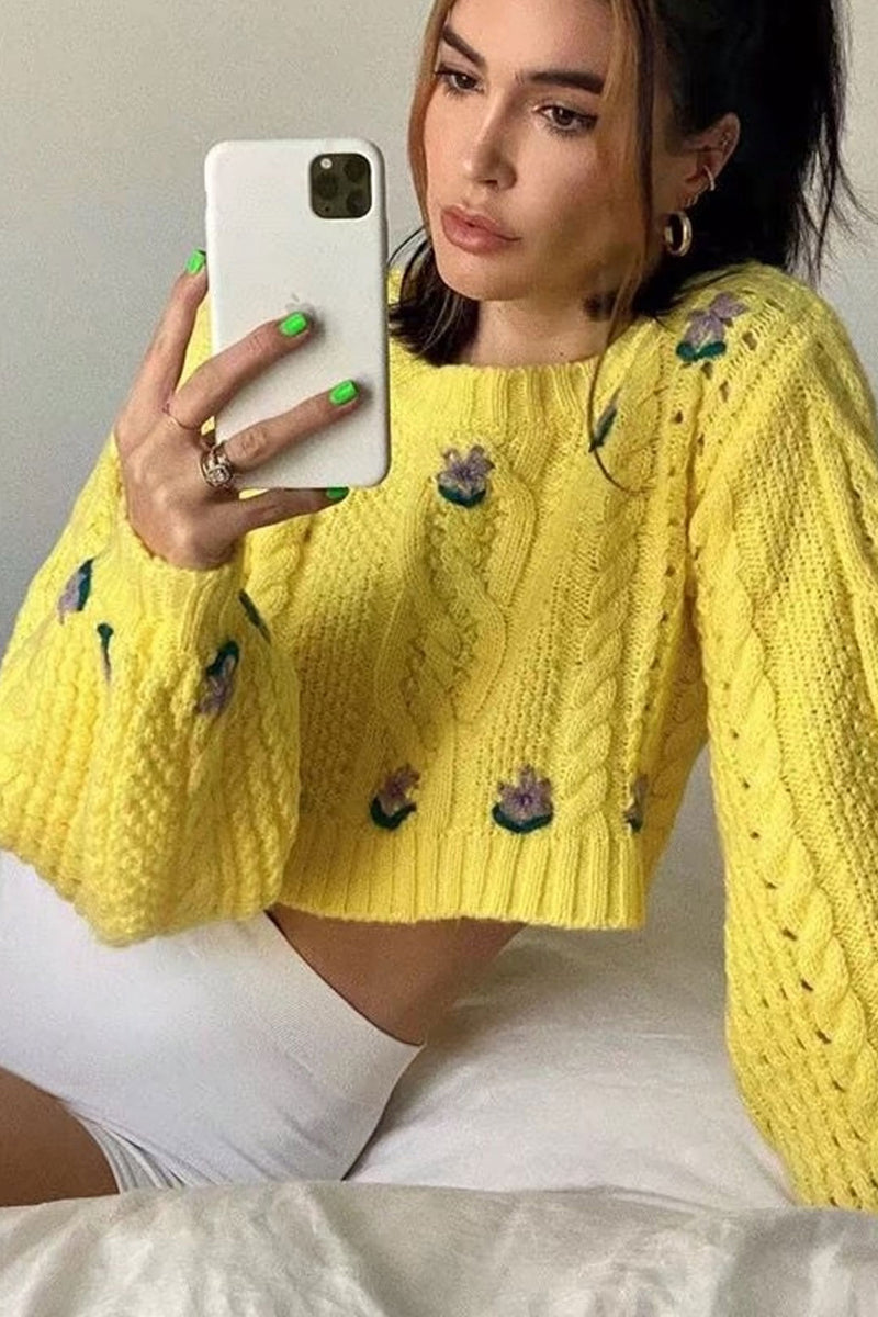 Boho Sweater, Retro Knit Sweater, Canary in Yellow - Wild Rose Boho