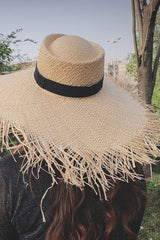 Boho Hat, Sun Hat, Beach Hat, Wide Brim Hat, Straw Hat, Black Ribbon - Wild Rose Boho